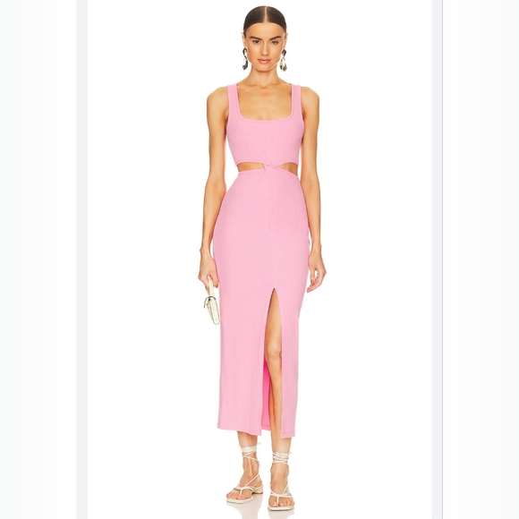 L*SPACE | REVOLVE | SKYLAR DRESS PINK TIEKNOT WAIST MIDI PINK RIBBED SIZE MEDIUM - Picture 2 of 8